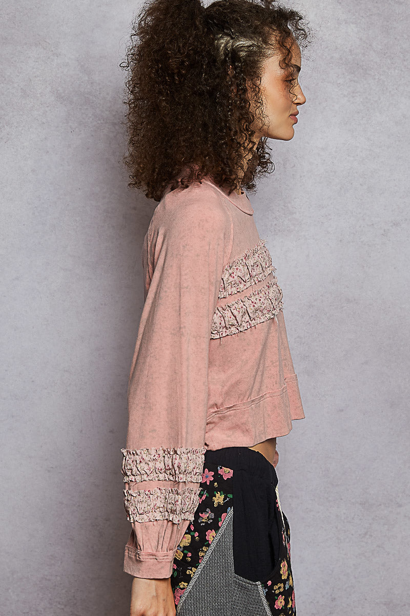 POL Textured Patch Shirring Top-Long Sleeve Tops-Krush Kandy, Women's Online Fashion Boutique Located in Phoenix, Arizona (Scottsdale Area)