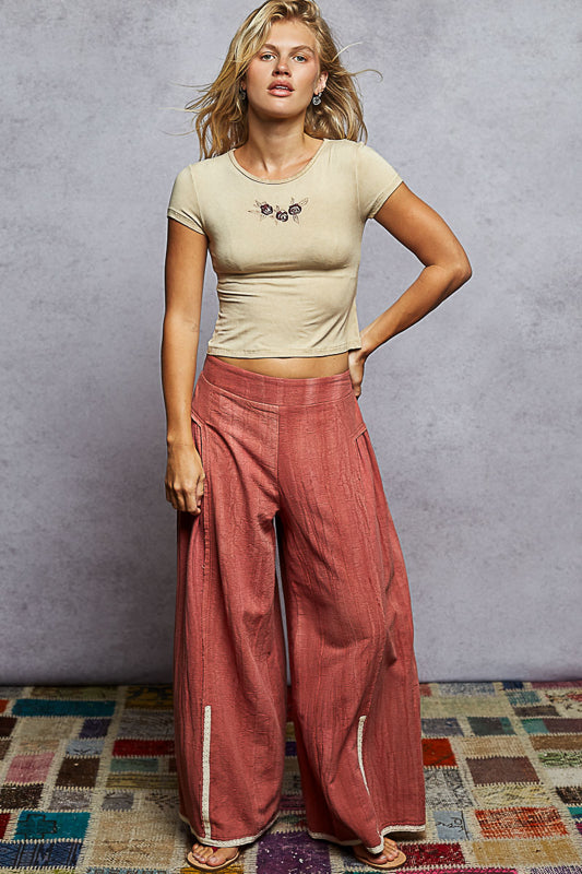 POL Gauze Wide-Leg Trim Pants-Pants-Krush Kandy, Women's Online Fashion Boutique Located in Phoenix, Arizona (Scottsdale Area)