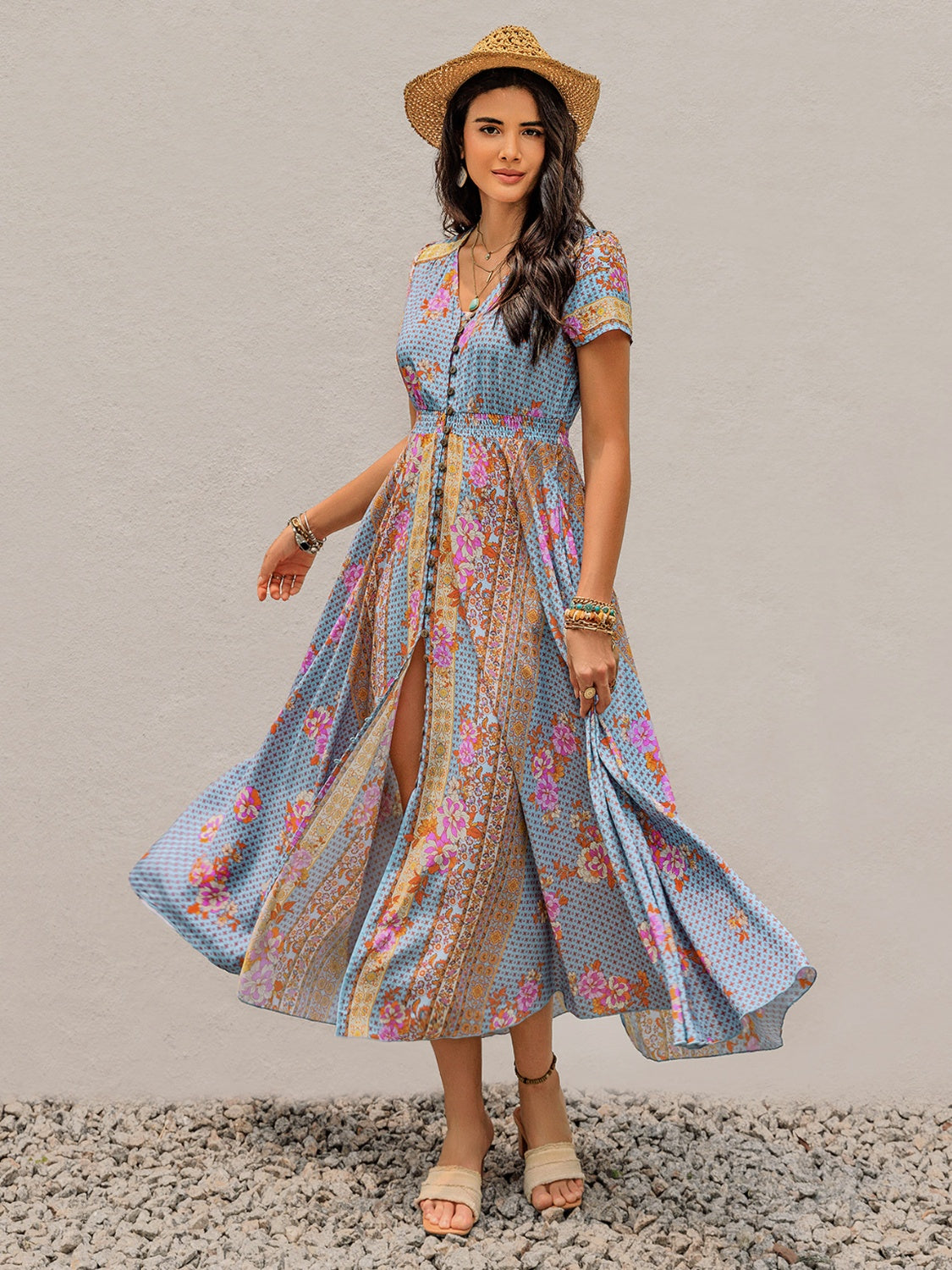 Boho Breeze Buttoned Maxi Dress-Dresses-Krush Kandy, Women's Online Fashion Boutique Located in Phoenix, Arizona (Scottsdale Area)