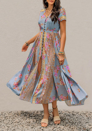 Buttoned Maxi Dress with Smocked Waist and Slit – Krush Kandy