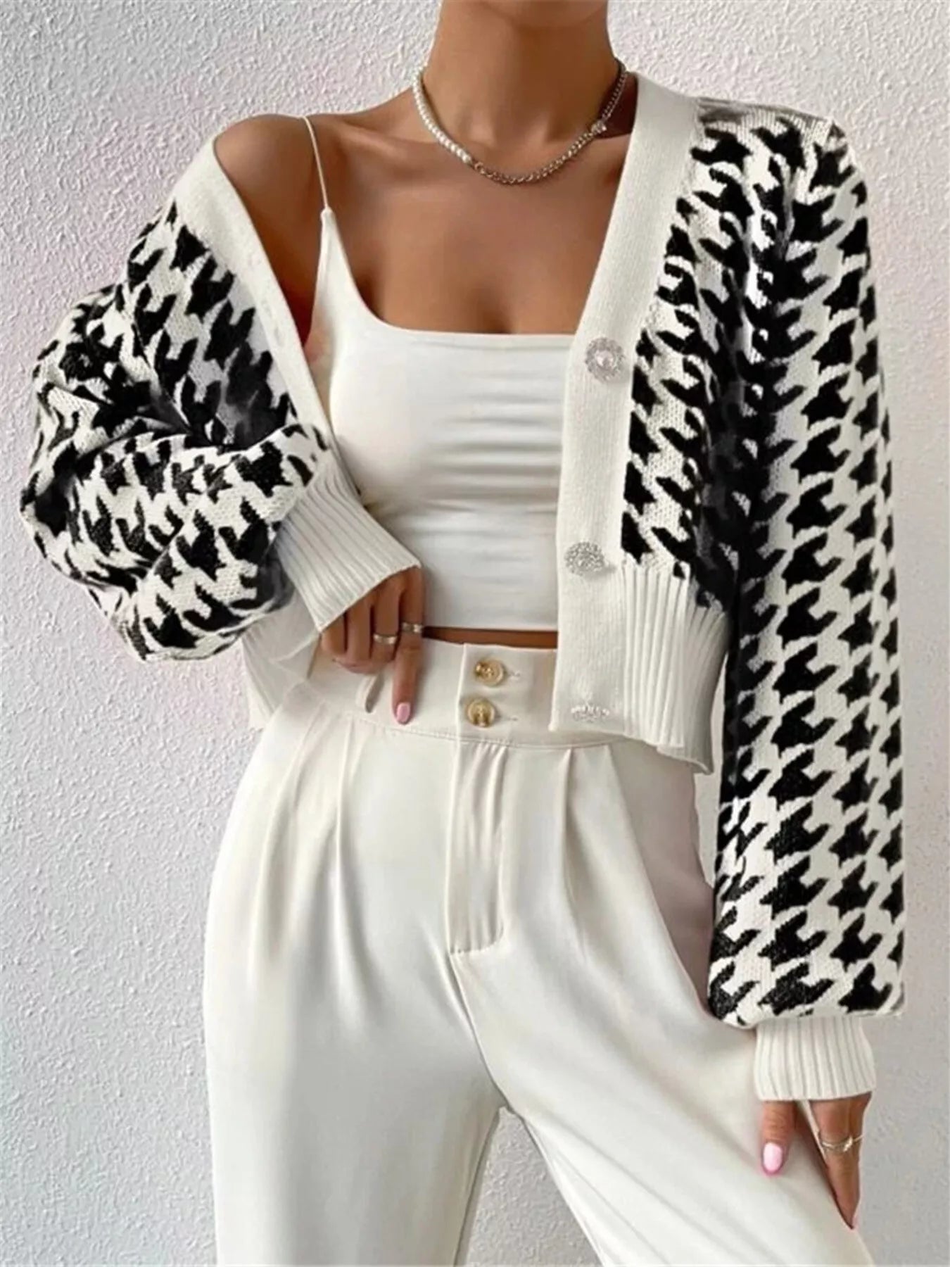 Houndstooth V-Neck Button Up Cardigan-Cardigan-Krush Kandy, Women's Online Fashion Boutique Located in Phoenix, Arizona (Scottsdale Area)