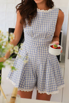 Lace Detail Plaid Sleeveless Romper-Tops-Krush Kandy, Women's Online Fashion Boutique Located in Phoenix, Arizona (Scottsdale Area)