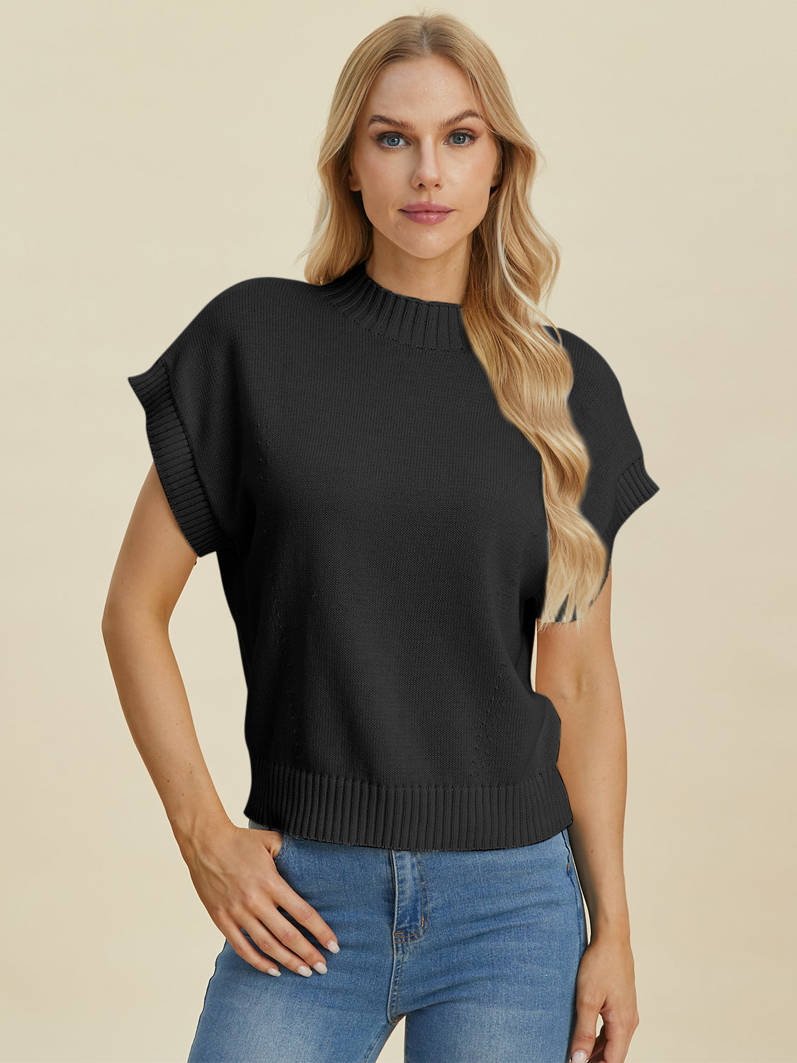 Double Take Full Size Mock Neck Short Sleeve Sweater-Sweaters-Krush Kandy, Women's Online Fashion Boutique Located in Phoenix, Arizona (Scottsdale Area)