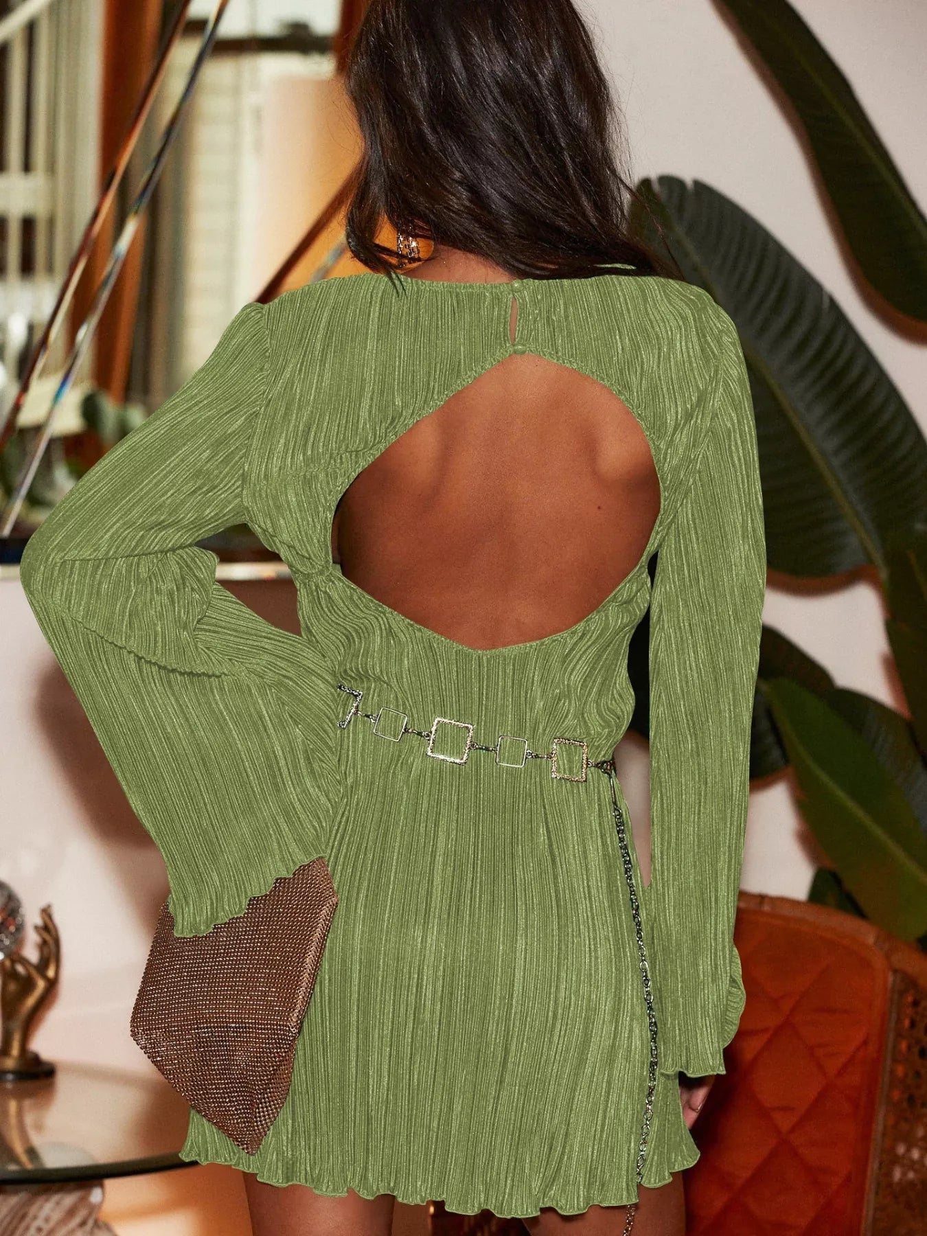 Cutout Back Flare Sleeve Dress-Dresses-Krush Kandy, Women's Online Fashion Boutique Located in Phoenix, Arizona (Scottsdale Area)