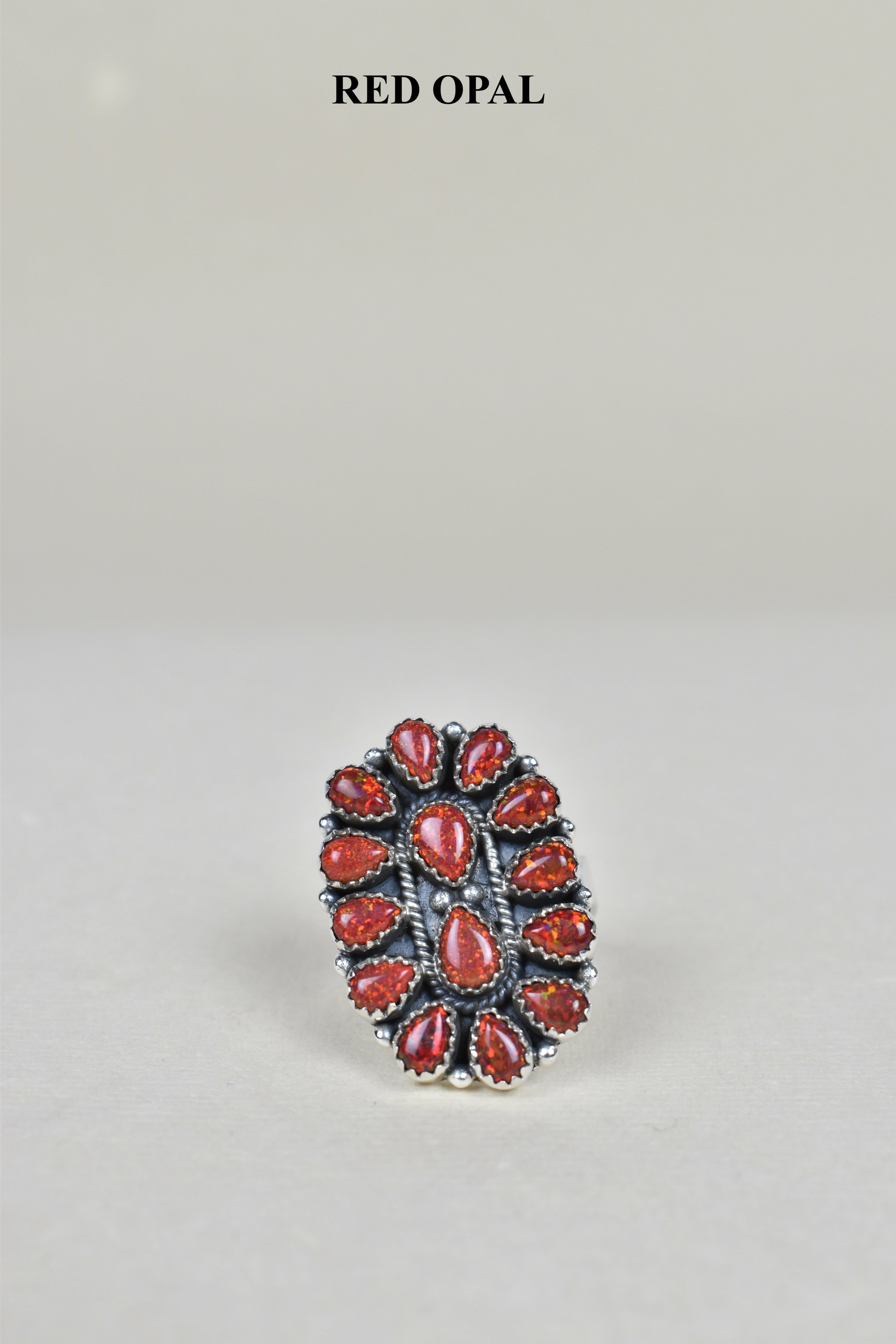 Dainty Long Blossom Cluster Opal Ring-Cluster Rings-Krush Kandy, Women's Online Fashion Boutique Located in Phoenix, Arizona (Scottsdale Area)