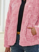 Fuzzy Checkered Zip Up Jacket-Krush Kandy, Women's Online Fashion Boutique Located in Phoenix, Arizona (Scottsdale Area)