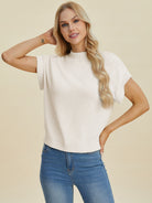 Double Take Full Size Mock Neck Short Sleeve Sweater-Sweaters-Krush Kandy, Women's Online Fashion Boutique Located in Phoenix, Arizona (Scottsdale Area)