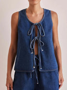 Tie Front Denim Vest-Tops-Krush Kandy, Women's Online Fashion Boutique Located in Phoenix, Arizona (Scottsdale Area)