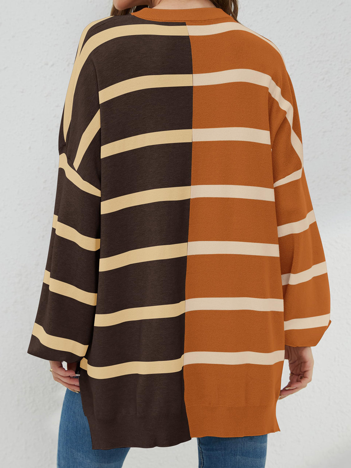 Luxe Half and Half Oversized Stripe Sweater-Sweaters-Krush Kandy, Women's Online Fashion Boutique Located in Phoenix, Arizona (Scottsdale Area)