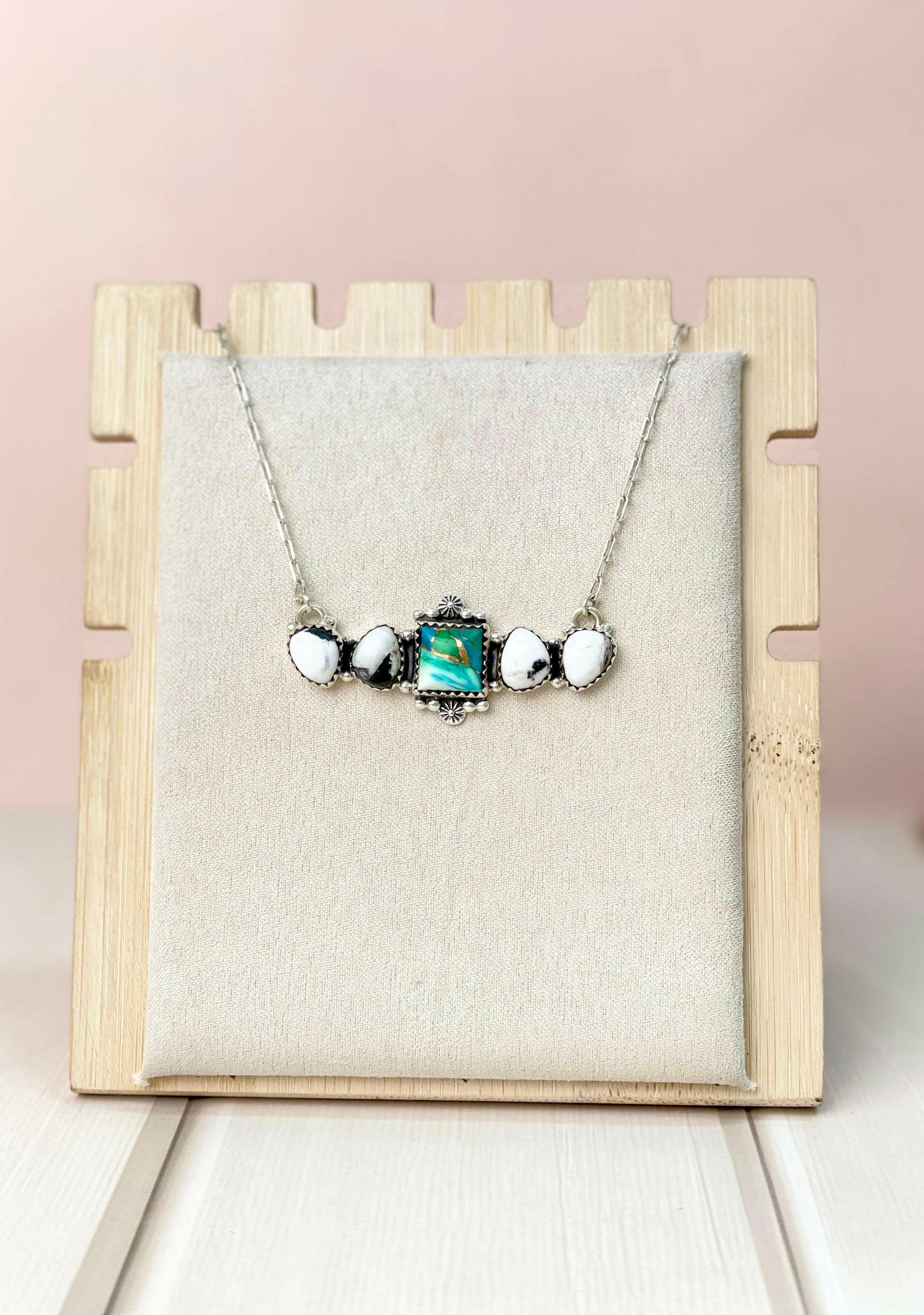 Peacock Dahlia Square Bar Necklace-Necklaces-Krush Kandy, Women's Online Fashion Boutique Located in Phoenix, Arizona (Scottsdale Area)