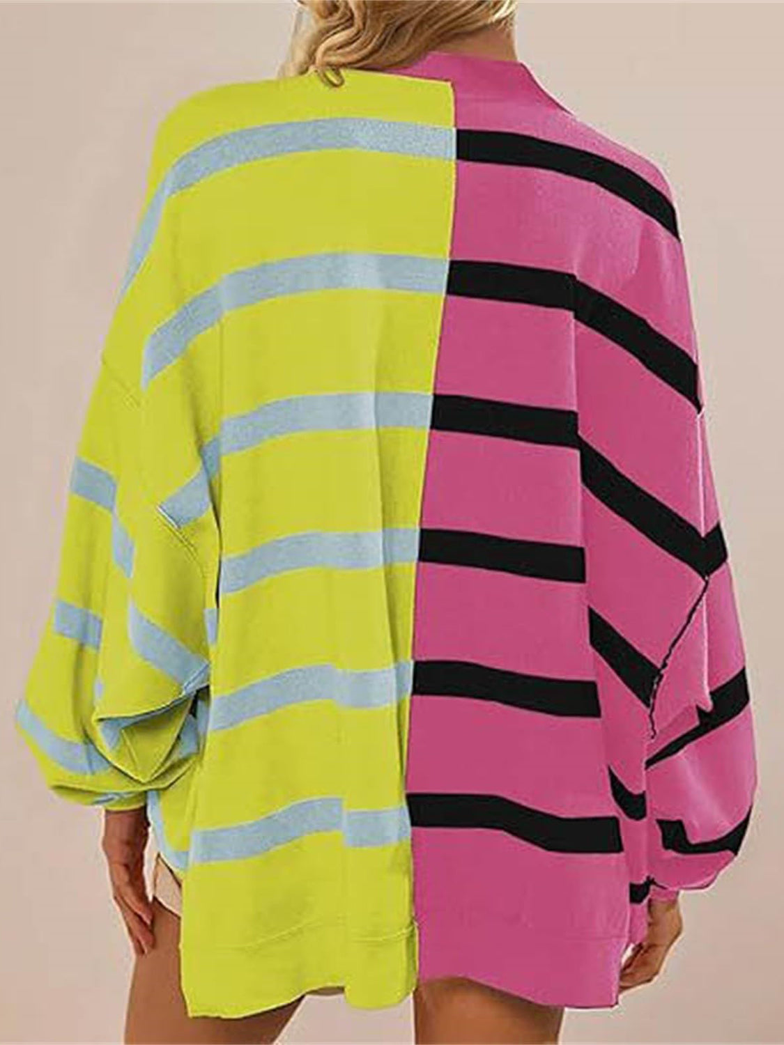 Luxe Half and Half Oversized Stripe Sweater-Sweaters-Krush Kandy, Women's Online Fashion Boutique Located in Phoenix, Arizona (Scottsdale Area)