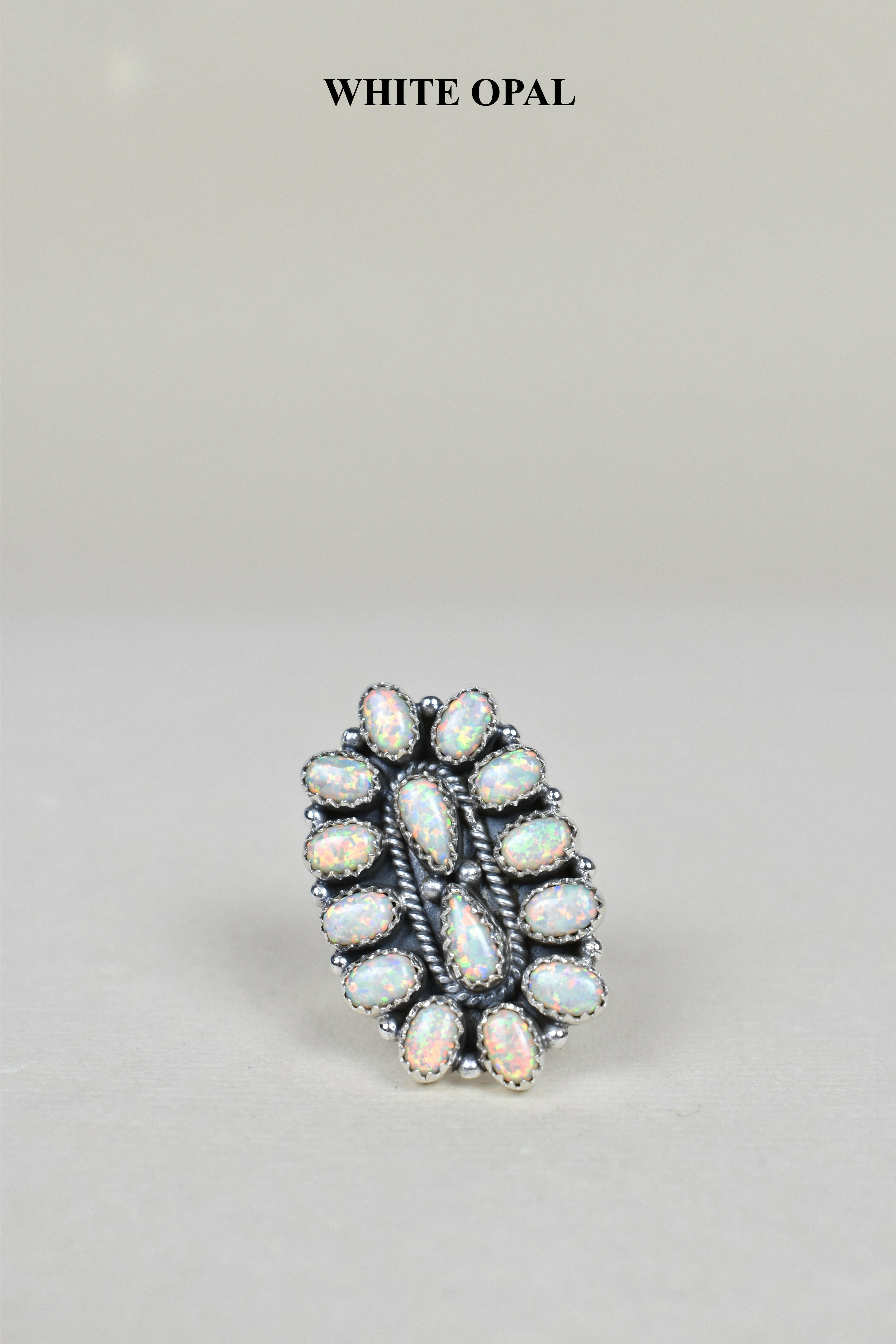 Dainty Long Blossom Cluster Opal Ring-Cluster Rings-Krush Kandy, Women's Online Fashion Boutique Located in Phoenix, Arizona (Scottsdale Area)