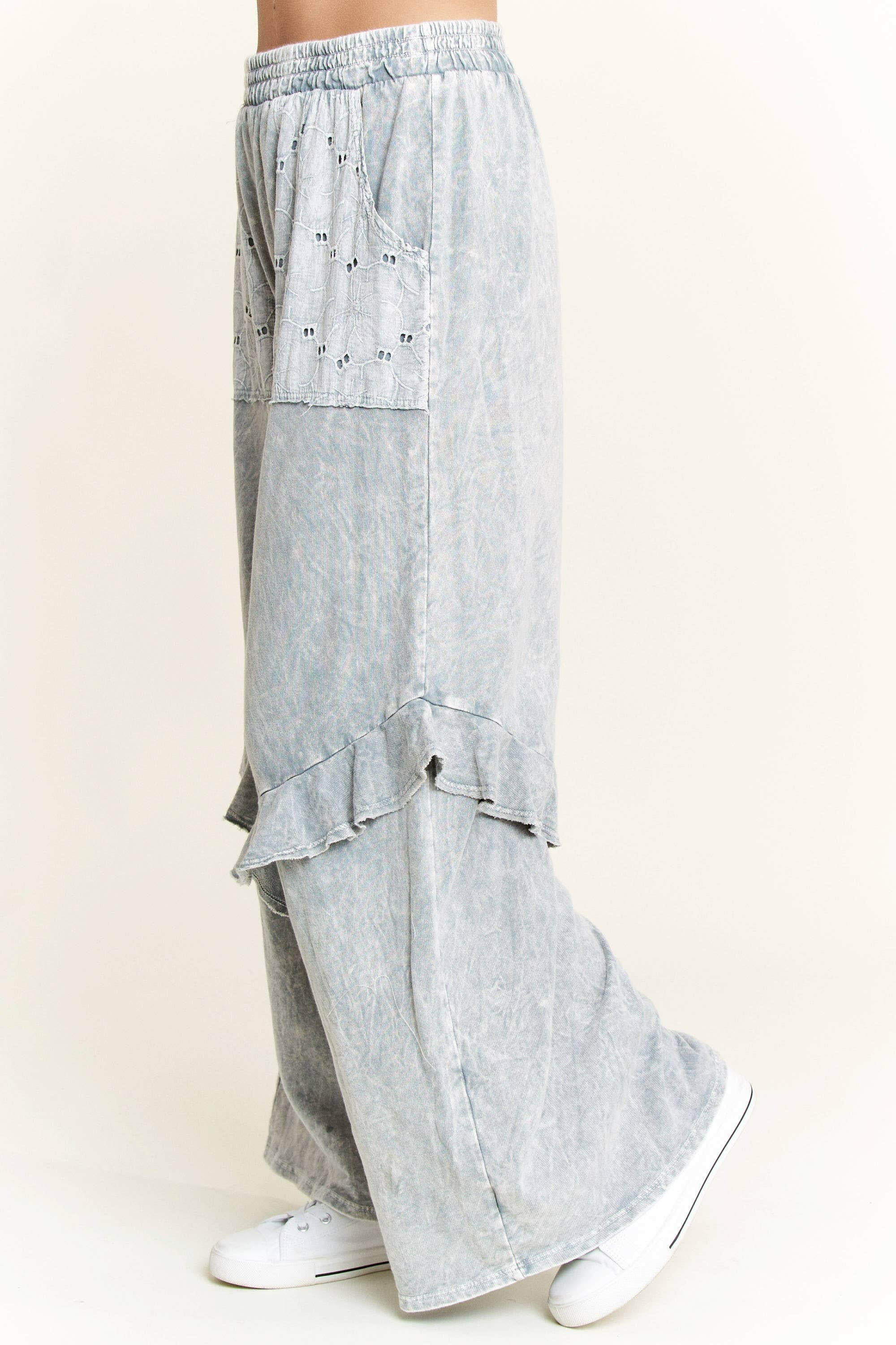 J.HER Mineral Wash Eyelet Pocket Ruffle Pants-Krush Kandy, Women's Online Fashion Boutique Located in Phoenix, Arizona (Scottsdale Area)