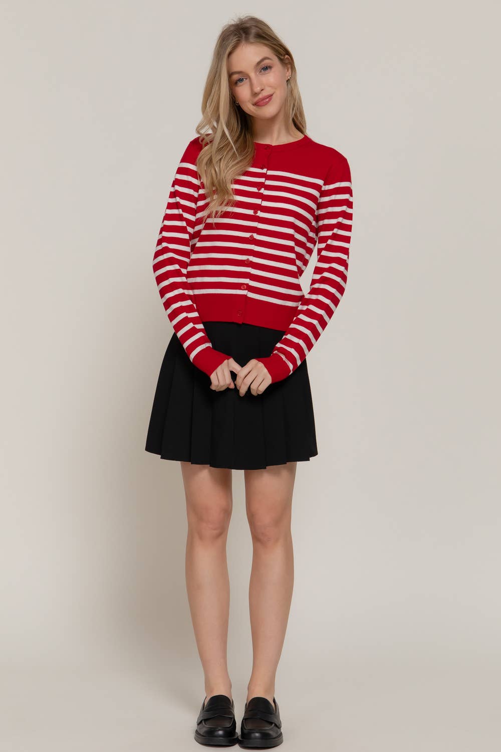 Long Sleeve Crew Neck Stripe Sweater Cardigan-Cardigans-Krush Kandy, Women's Online Fashion Boutique Located in Phoenix, Arizona (Scottsdale Area)