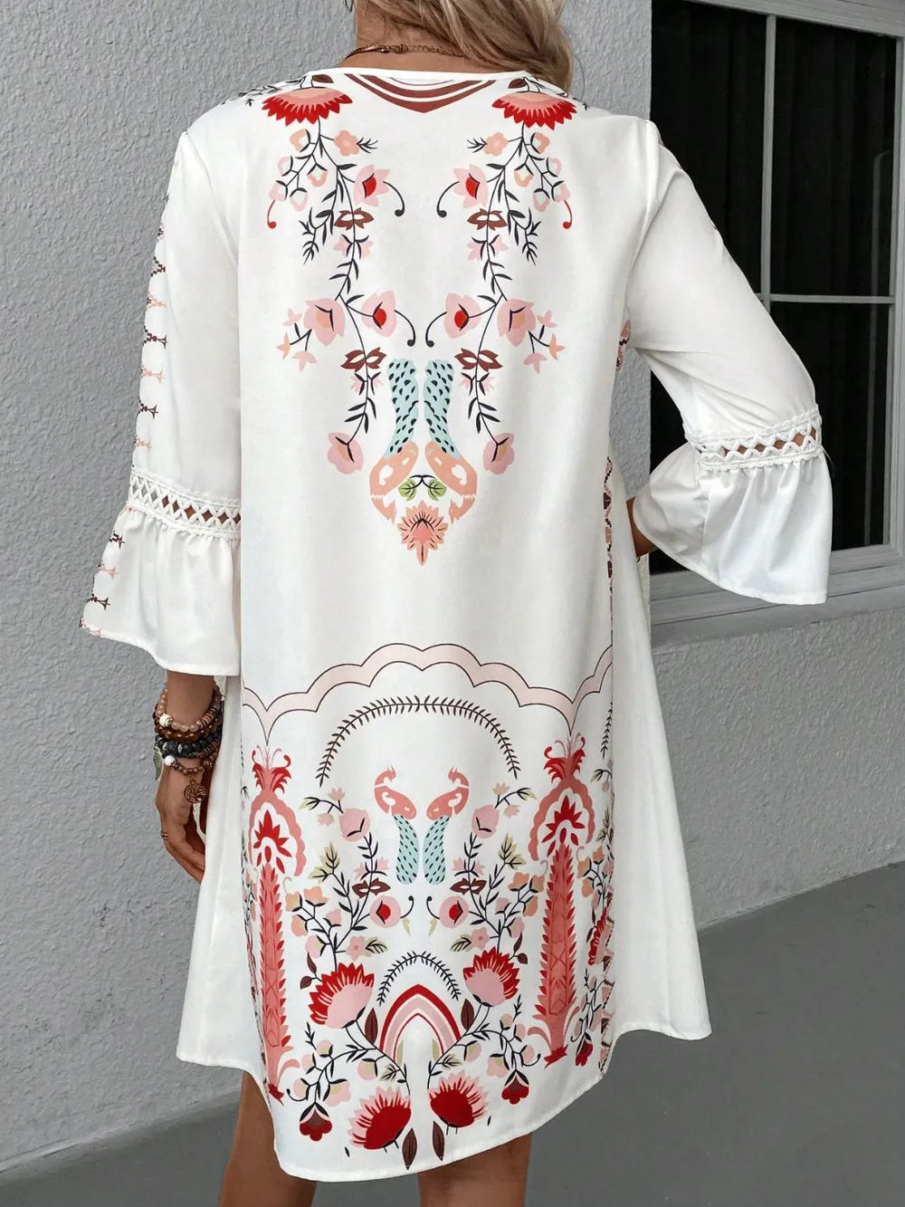 Lace Detail Printed Three-Quarter Sleeve Dress-Dresses-Krush Kandy, Women's Online Fashion Boutique Located in Phoenix, Arizona (Scottsdale Area)