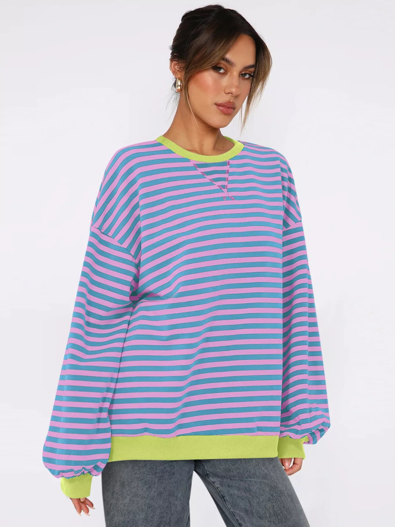 Striped Round Neck Long Sleeve Sweatshirt-Sweatshirt-Krush Kandy, Women's Online Fashion Boutique Located in Phoenix, Arizona (Scottsdale Area)