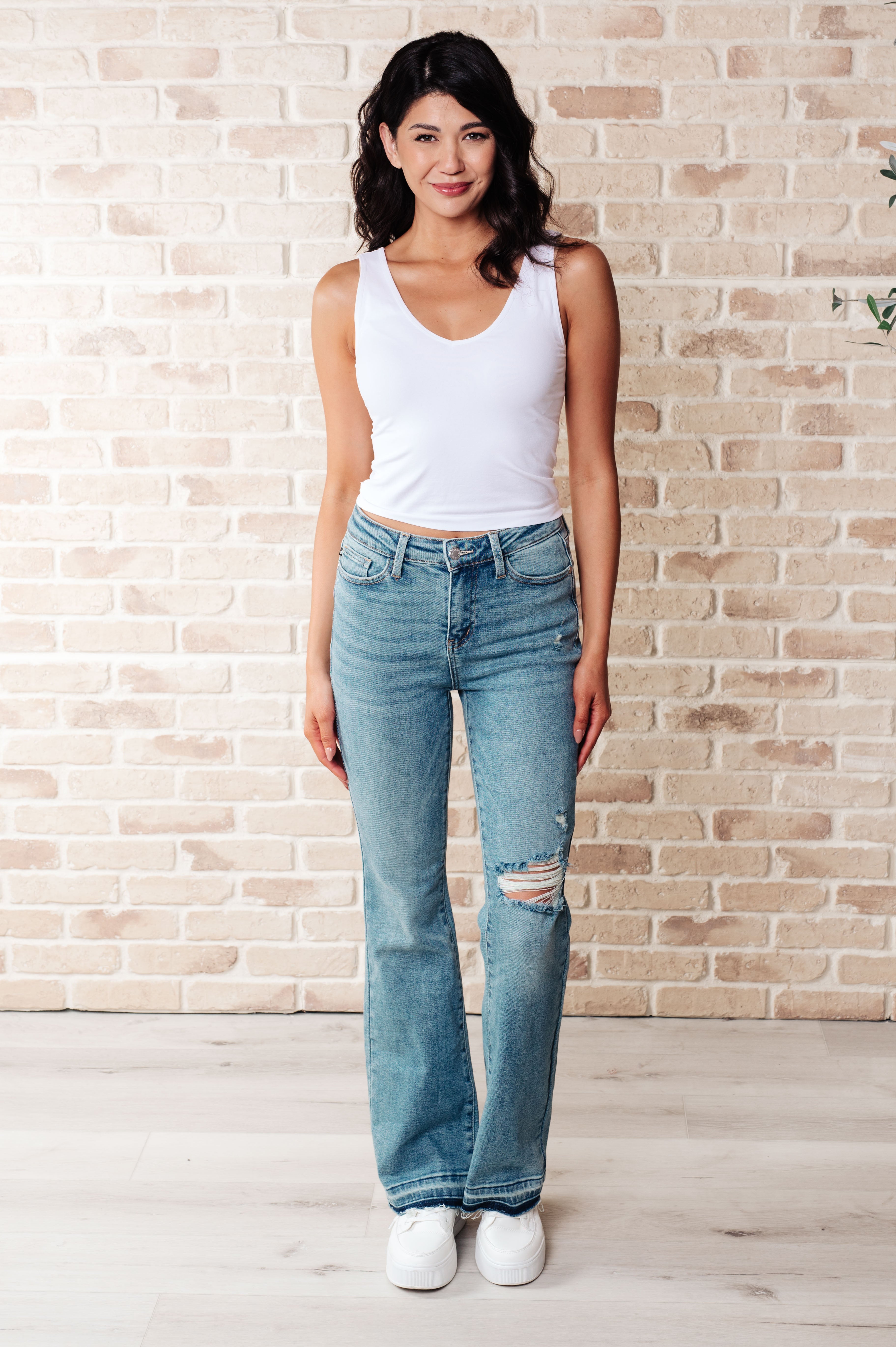 Judy Blue Isla Mid Rise Distressed Released Hem Bootcut Jeans-Jeans-Krush Kandy, Women's Online Fashion Boutique Located in Phoenix, Arizona (Scottsdale Area)