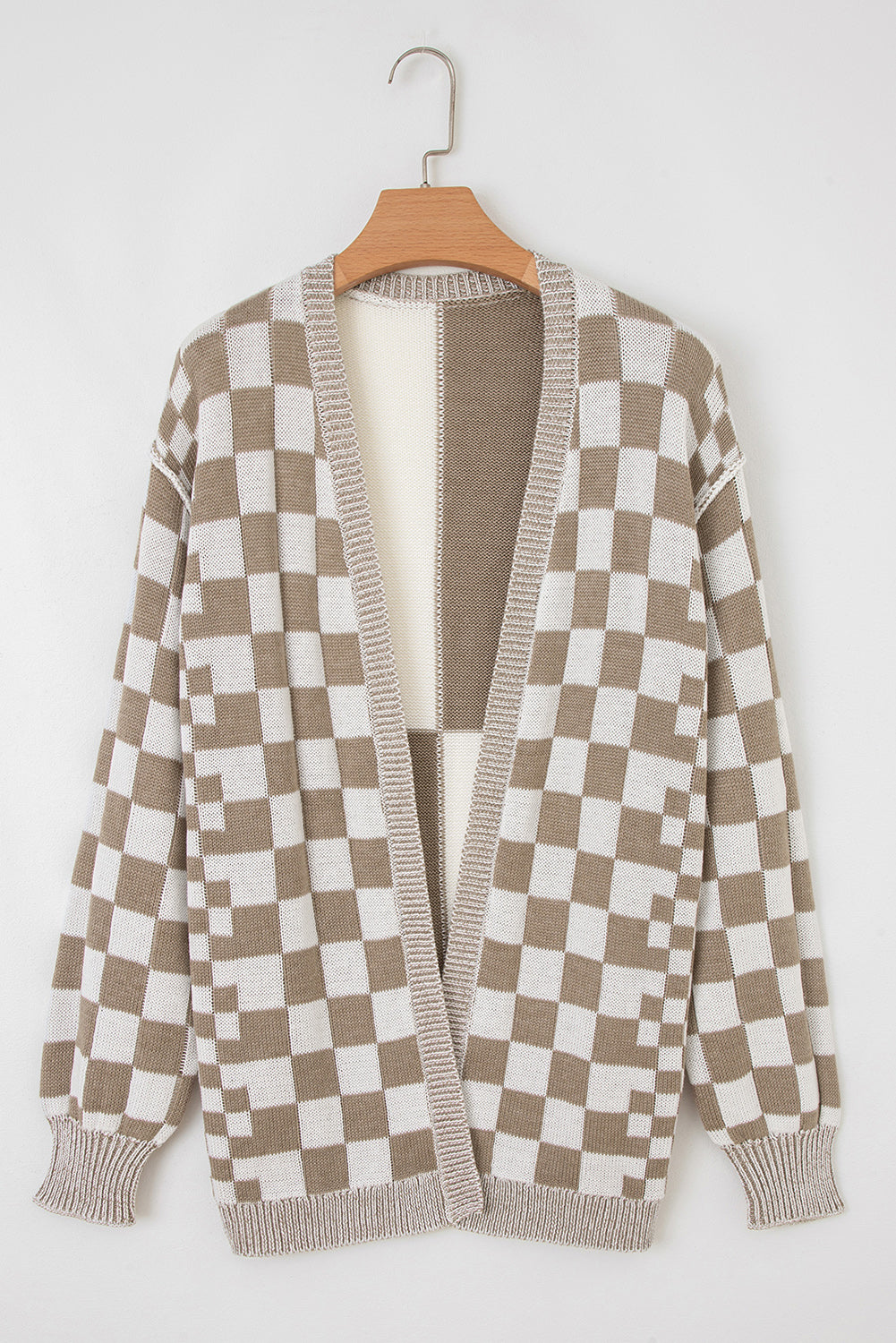 Brown Checkered Colorblock Cardigan-Cardigans-Krush Kandy, Women's Online Fashion Boutique Located in Phoenix, Arizona (Scottsdale Area)