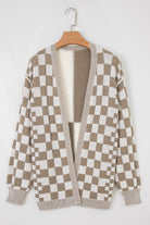 Brown Checkered Colorblock Cardigan-Cardigans-Krush Kandy, Women's Online Fashion Boutique Located in Phoenix, Arizona (Scottsdale Area)