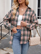 Mandy Plaid Collared Neck Long Sleeve Shirt-Long Sleeve Tops-Krush Kandy, Women's Online Fashion Boutique Located in Phoenix, Arizona (Scottsdale Area)