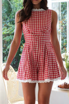 Lace Detail Plaid Sleeveless Romper-Tops-Krush Kandy, Women's Online Fashion Boutique Located in Phoenix, Arizona (Scottsdale Area)