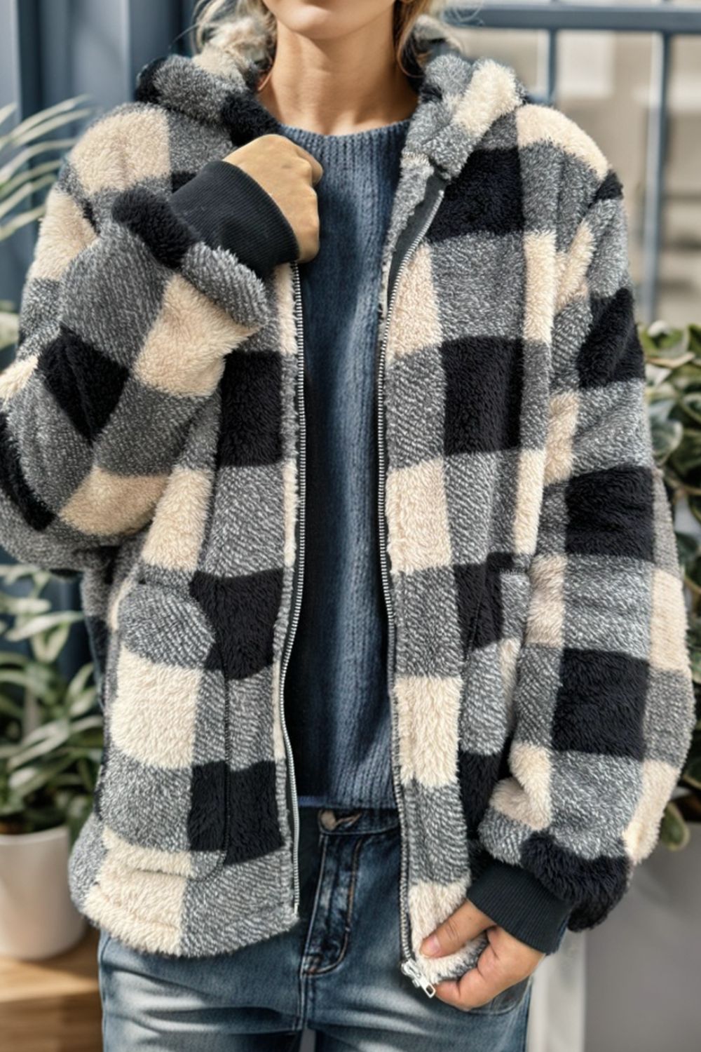 Full Size Plaid Long Sleeve Hooded Coat-Cardigans-Krush Kandy, Women's Online Fashion Boutique Located in Phoenix, Arizona (Scottsdale Area)