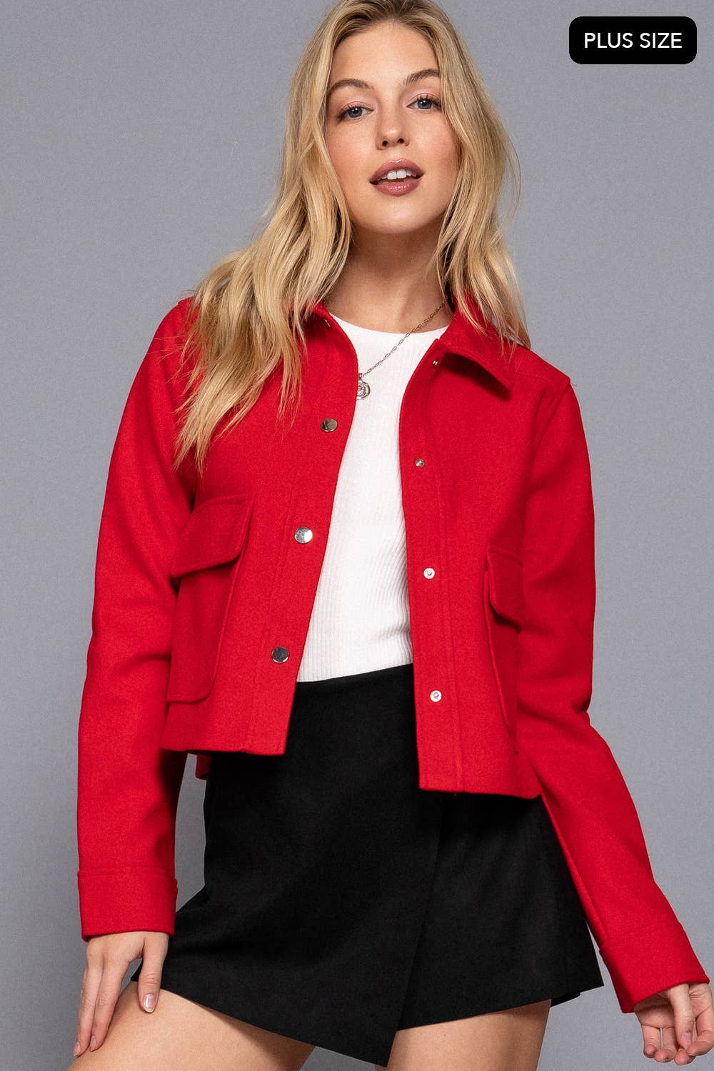 Plus Size Long Sleeve Soft Felt Jacket-Jackets-Krush Kandy, Women's Online Fashion Boutique Located in Phoenix, Arizona (Scottsdale Area)