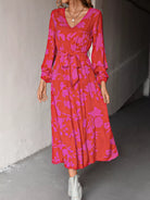 Printed V-Neck Balloon Sleeve Dress-dresses-Krush Kandy, Women's Online Fashion Boutique Located in Phoenix, Arizona (Scottsdale Area)