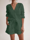 Notched Long Sleeve Top and Shorts Set-Krush Kandy, Women's Online Fashion Boutique Located in Phoenix, Arizona (Scottsdale Area)