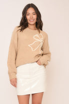 Soft Brushed Embroidered Bow Knit Sweater-Sweaters-Krush Kandy, Women's Online Fashion Boutique Located in Phoenix, Arizona (Scottsdale Area)