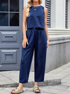 Lovelet Plaid Round Neck Sleeveless Top and Pants Set-2 Piece Outfit Sets-Krush Kandy, Women's Online Fashion Boutique Located in Phoenix, Arizona (Scottsdale Area)