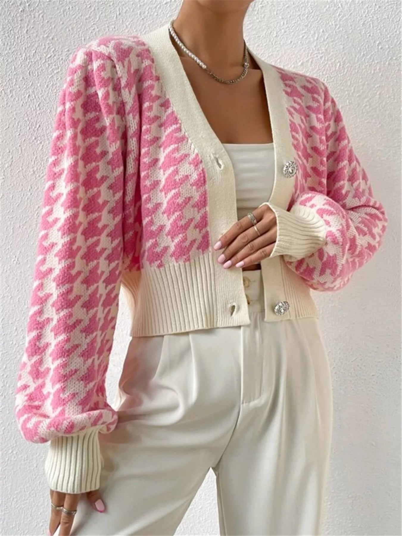 Houndstooth V-Neck Button Up Cardigan-Cardigan-Krush Kandy, Women's Online Fashion Boutique Located in Phoenix, Arizona (Scottsdale Area)