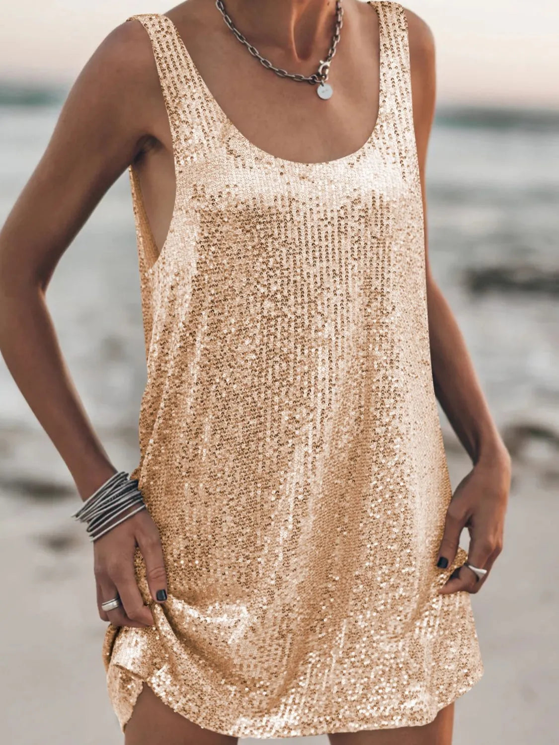 Sequin Scoop Neck Mini Dress-Dresses-Krush Kandy, Women's Online Fashion Boutique Located in Phoenix, Arizona (Scottsdale Area)
