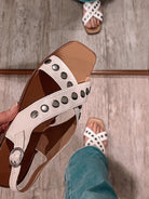 The Kylie White | Studded Cross Band Sandal-Sandals-Krush Kandy, Women's Online Fashion Boutique Located in Phoenix, Arizona (Scottsdale Area)