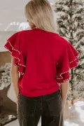Pearl Embellished Double Ruffle Short Sleeve Top-Tops-Krush Kandy, Women's Online Fashion Boutique Located in Phoenix, Arizona (Scottsdale Area)