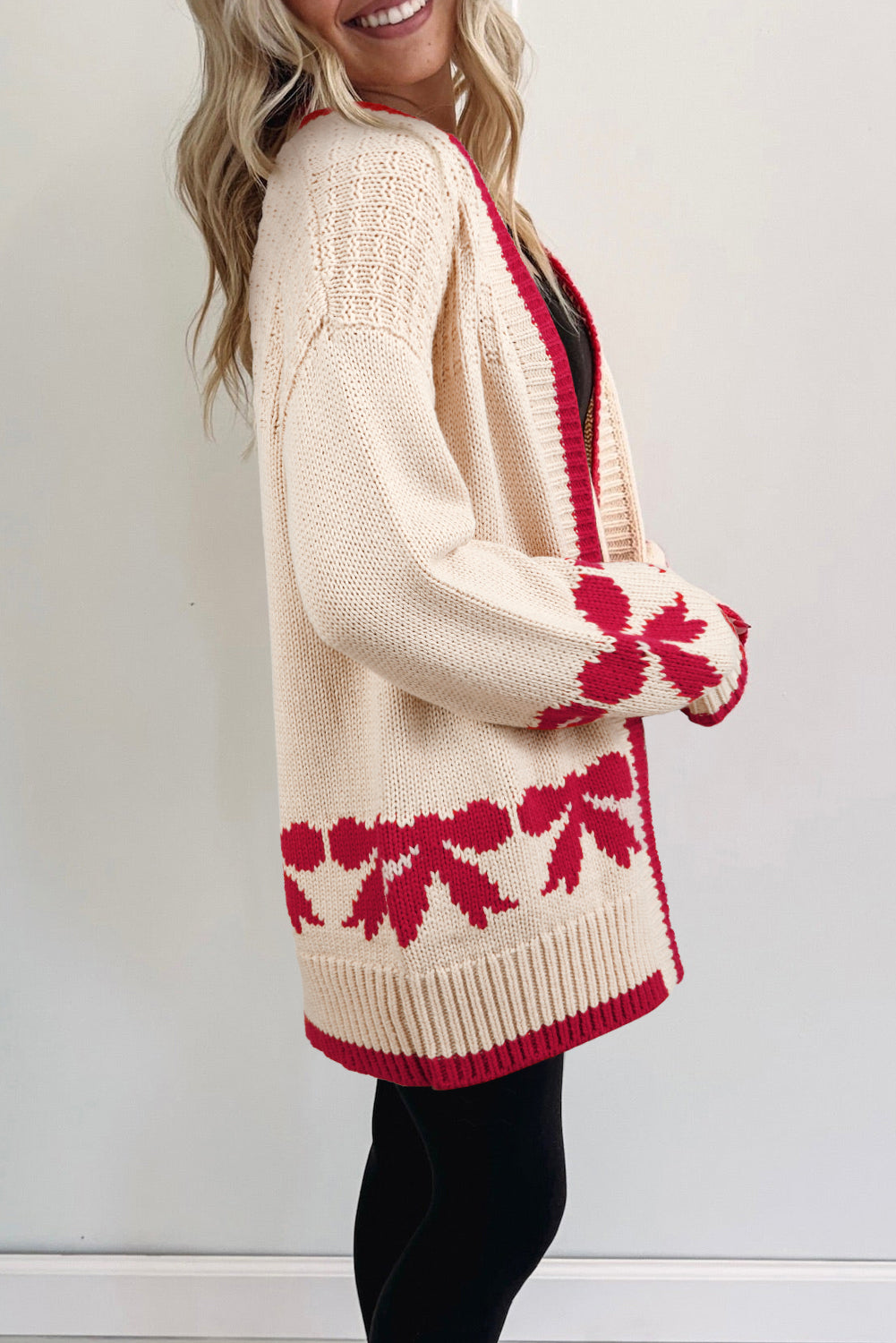 Apricot Bow Knit Cardigan-Cardigans-Krush Kandy, Women's Online Fashion Boutique Located in Phoenix, Arizona (Scottsdale Area)