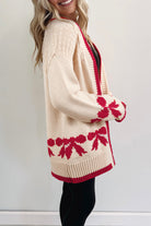 Apricot Bow Knit Cardigan-Cardigans-Krush Kandy, Women's Online Fashion Boutique Located in Phoenix, Arizona (Scottsdale Area)