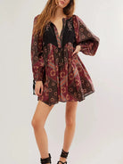 Printed Tie Neck Long Sleeve Dress-dresses-Krush Kandy, Women's Online Fashion Boutique Located in Phoenix, Arizona (Scottsdale Area)