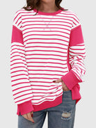 Slit Exposed Seam Striped Long Sleeve Sweatshirt-Sweaters-Krush Kandy, Women's Online Fashion Boutique Located in Phoenix, Arizona (Scottsdale Area)