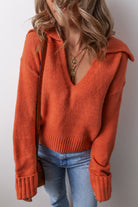 Rust Orange V-Neck Collar Knit Sweater-Sweaters-Krush Kandy, Women's Online Fashion Boutique Located in Phoenix, Arizona (Scottsdale Area)