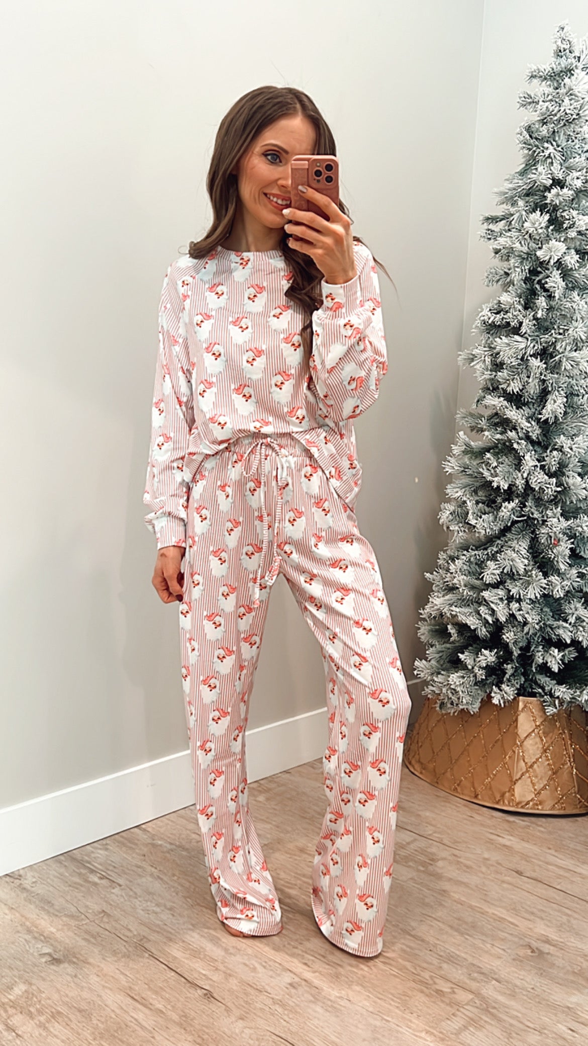 Pink Santa Claus Striped Lounge Set-2 Piece Outfit Sets-Krush Kandy, Women's Online Fashion Boutique Located in Phoenix, Arizona (Scottsdale Area)