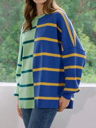 Luxe Half and Half Oversized Stripe Sweater-Sweaters-Krush Kandy, Women's Online Fashion Boutique Located in Phoenix, Arizona (Scottsdale Area)