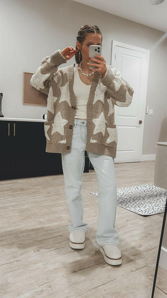Sherpa Oversized Cardigan with Star Accents