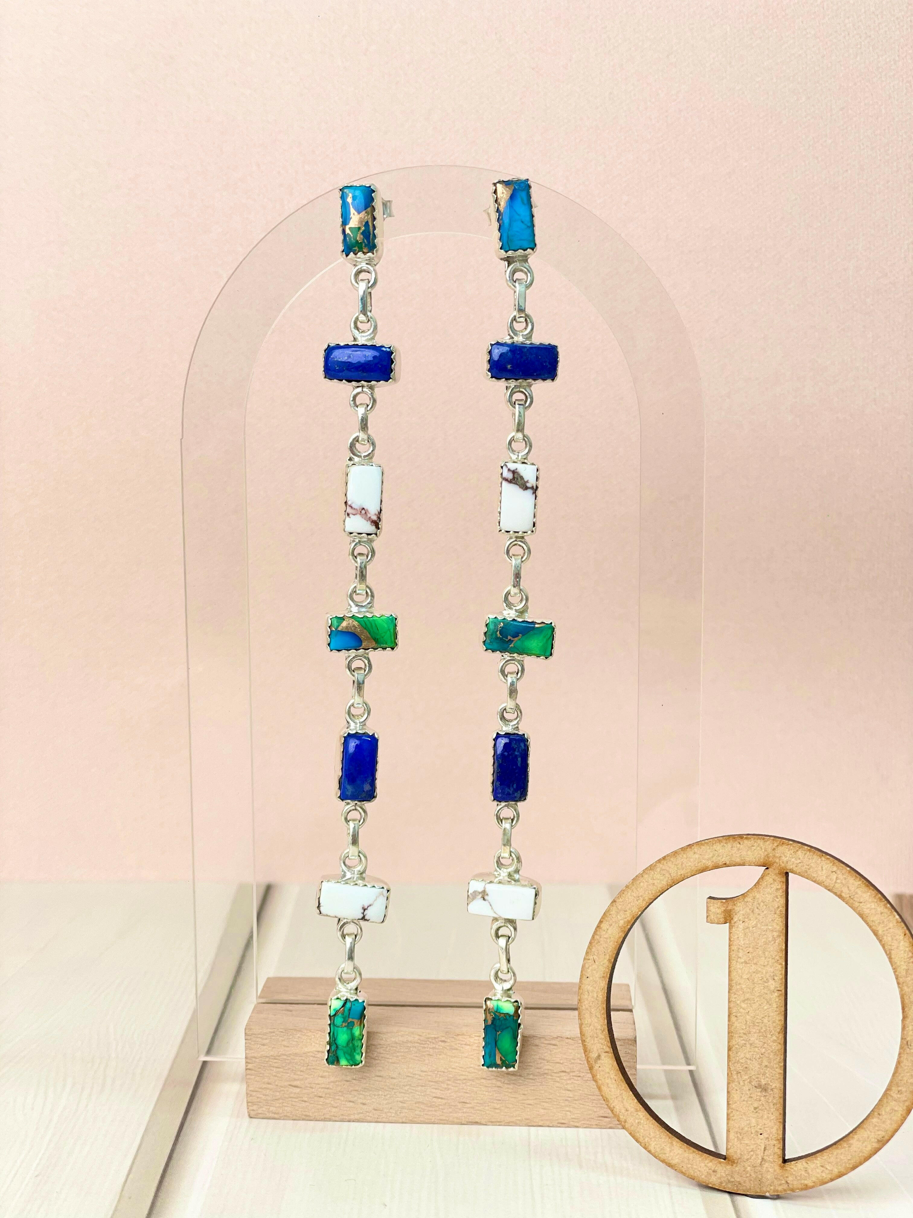 Dancing Bar Peacock Dahlia Earrings-Earrings-Krush Kandy, Women's Online Fashion Boutique Located in Phoenix, Arizona (Scottsdale Area)