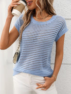 Openwork Round Neck Short Sleeve Knit Cover Up-Krush Kandy, Women's Online Fashion Boutique Located in Phoenix, Arizona (Scottsdale Area)