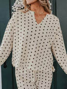 Polka Dot Notched Long Sleeve Top and Drawstring Joggers Lounge Set-Loungewear-Krush Kandy, Women's Online Fashion Boutique Located in Phoenix, Arizona (Scottsdale Area)