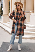 Mandy Plaid Collared Neck Long Sleeve Coat-Jackets-Krush Kandy, Women's Online Fashion Boutique Located in Phoenix, Arizona (Scottsdale Area)