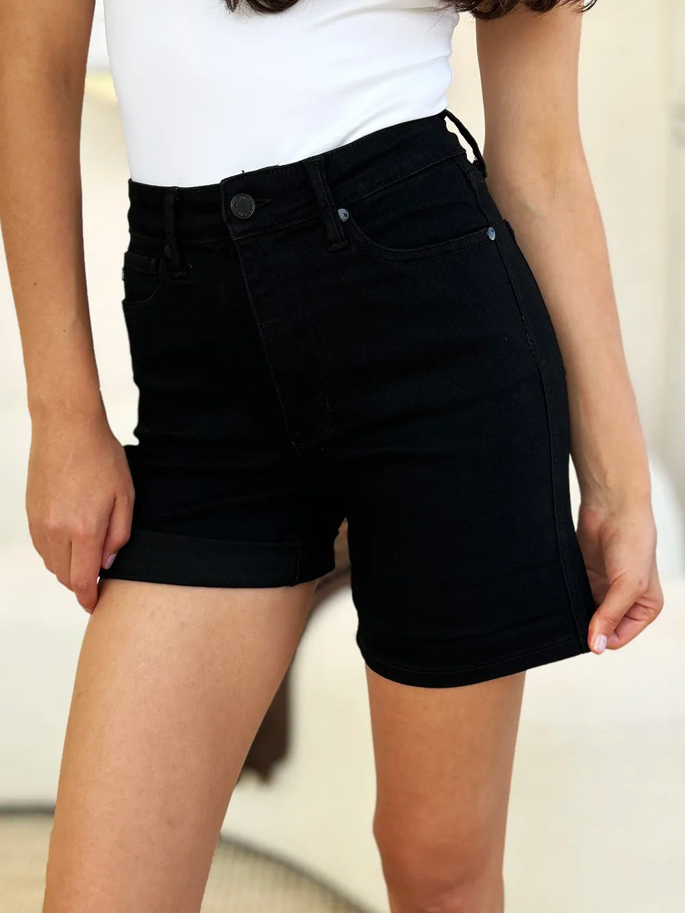 Judy Blue Full Size High Waist Tummy Control Cuffed Denim Shorts-Krush Kandy, Women's Online Fashion Boutique Located in Phoenix, Arizona (Scottsdale Area)