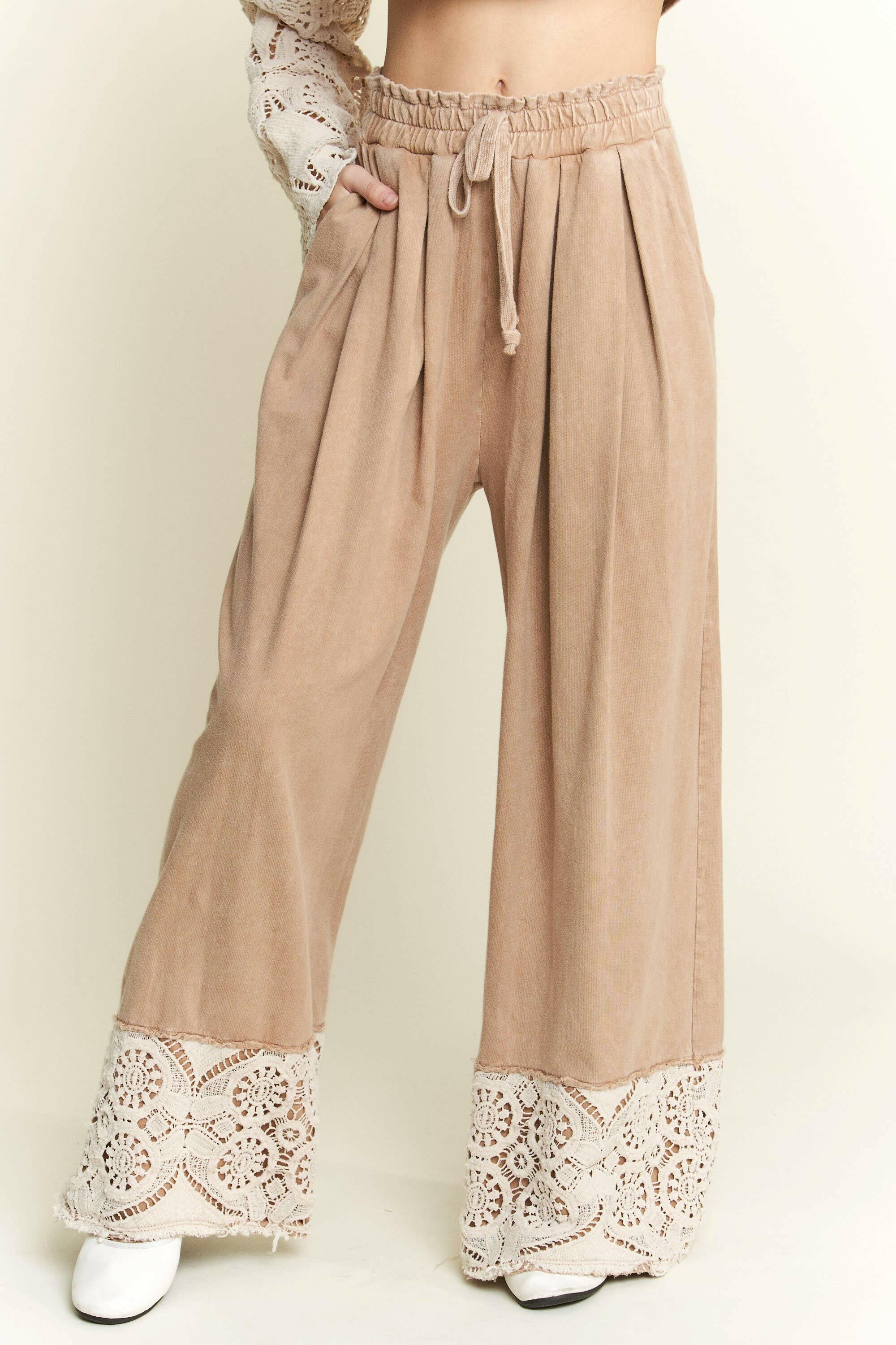 J.HER MineralWash Crochet Plicated Wide Leg Terry Pants-Krush Kandy, Women's Online Fashion Boutique Located in Phoenix, Arizona (Scottsdale Area)