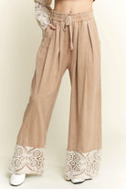J.HER MineralWash Crochet Plicated Wide Leg Terry Pants-Krush Kandy, Women's Online Fashion Boutique Located in Phoenix, Arizona (Scottsdale Area)